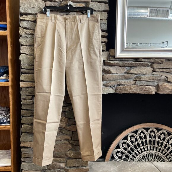 Lands' End Men's School Uniform Chino Khaki Pants, Cuffed, NWT - Picture 1 of 3